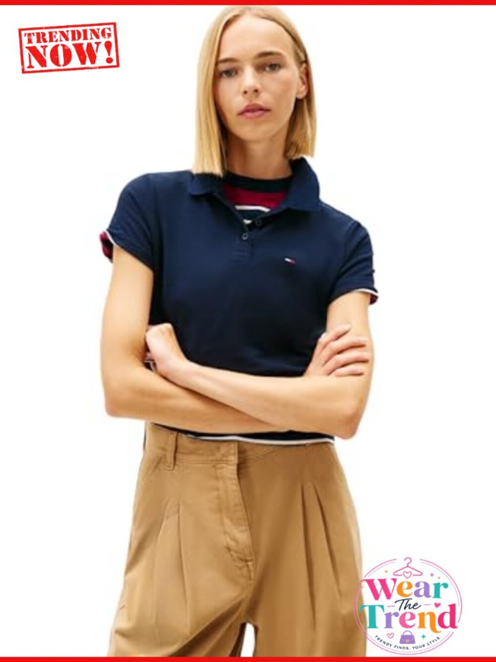 Women's Cotton Short Sleeve Polo Shirt Slim Fit Embroidered Flag Logo